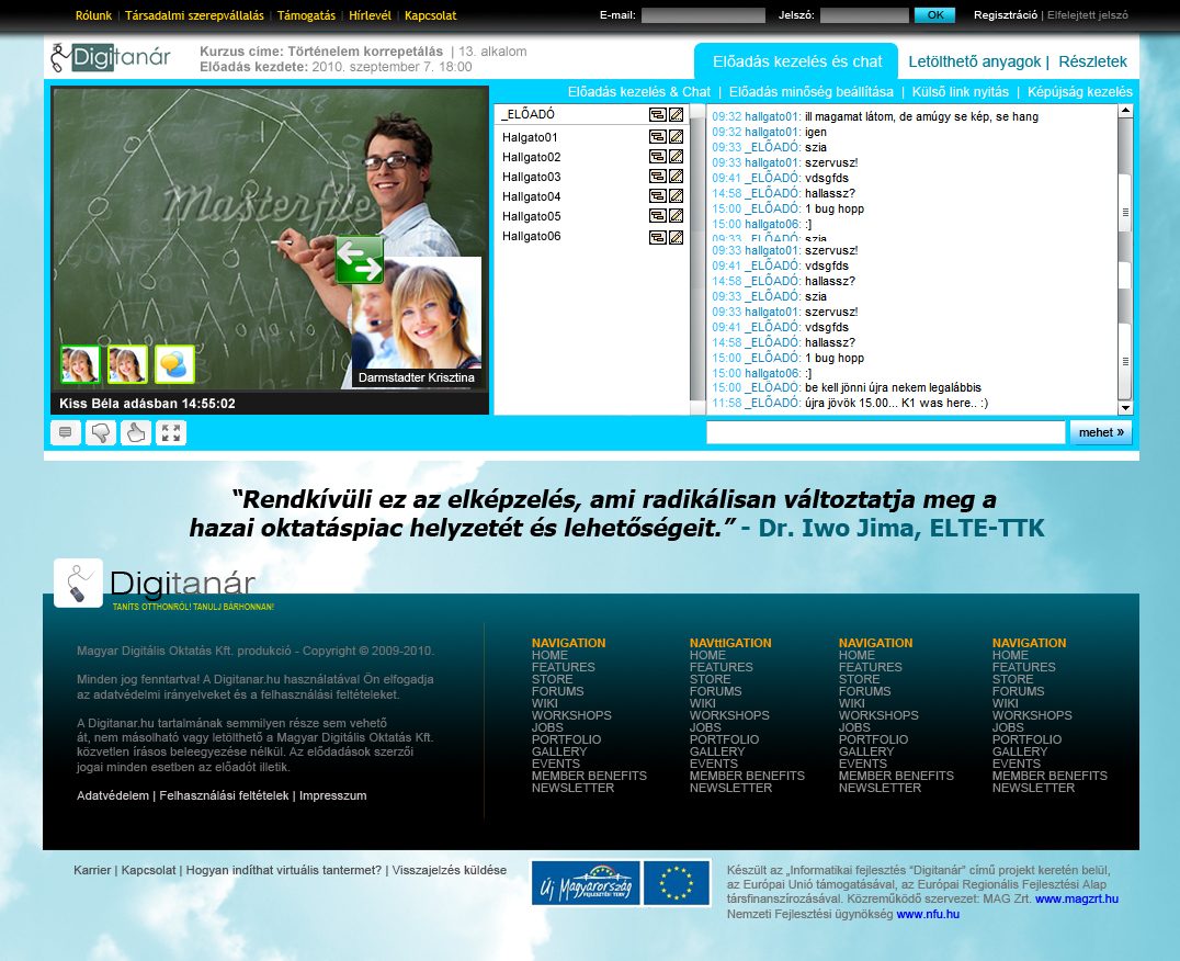 Digitanár virtual classroom interface